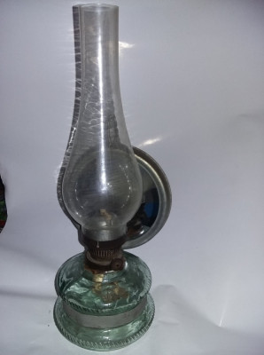 LAMPA PETROL VECHE DE COLECTIE Sticla NEFOLOSITA,cu fitil,MARE,cu OGLINDA,T.GRAT foto