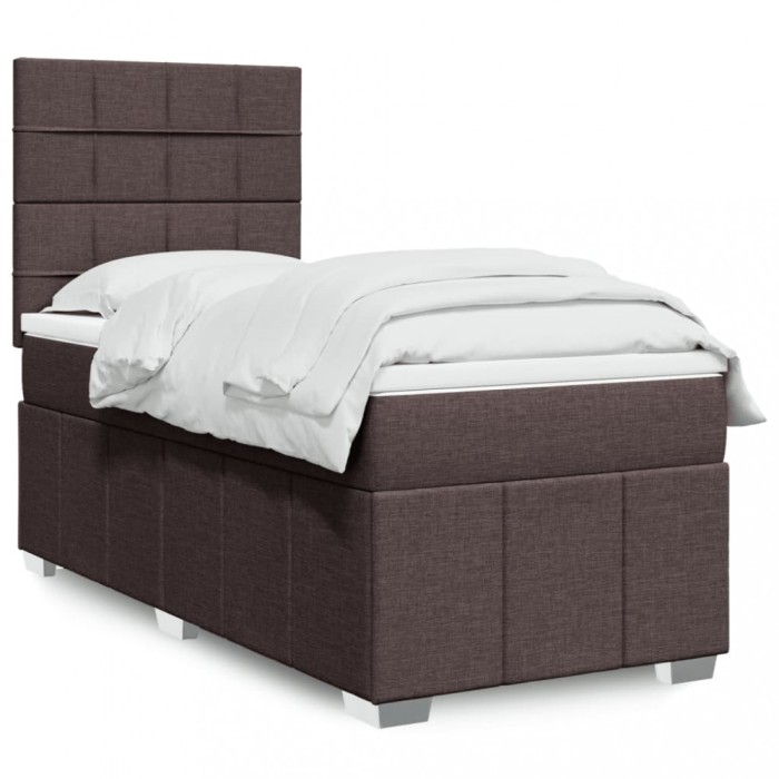 vidaXL Pat box spring cu saltea, maro &icirc;nchis, 80x200 cm, textil 3293798