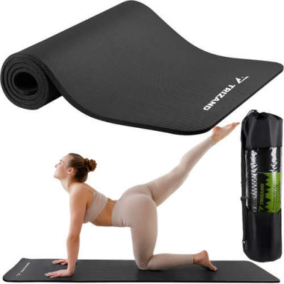 Covor de Fitness și Yoga NBR, Grosime 1 cm, Culoare Neagră cu Geantă de Umăr foto