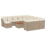 Set canapele de gradina, 13 piese, cu perne, bej, poliratan