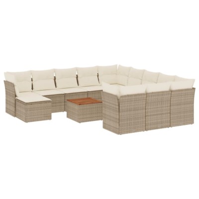 Set canapele de gradina, 13 piese, cu perne, bej, poliratan foto