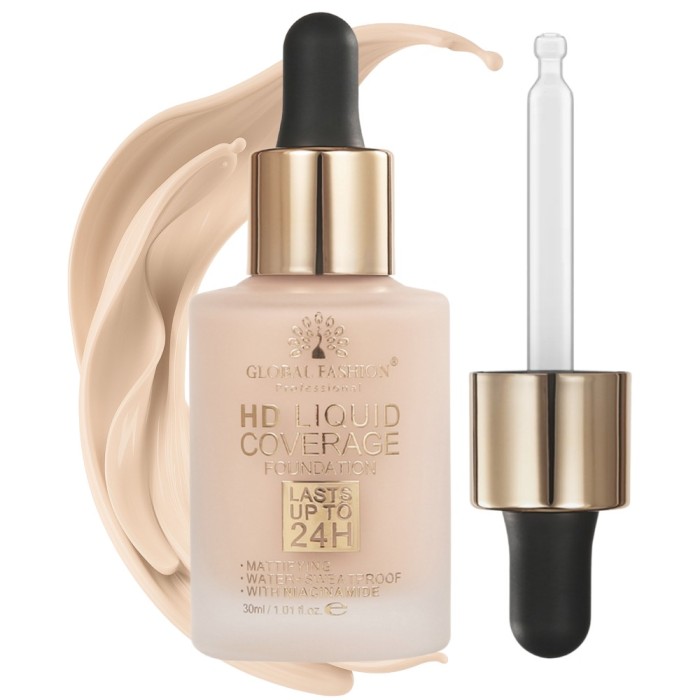 Fond de ten, Global Fashion HD Liquid Coverage Foundation, 30ml, GX02, Natural Tan