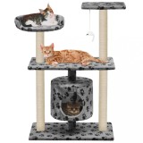 VidaXL Ansamblu pisici, st&acirc;lpi funie sisal, 95 cm imprimeu lăbuțe Gri