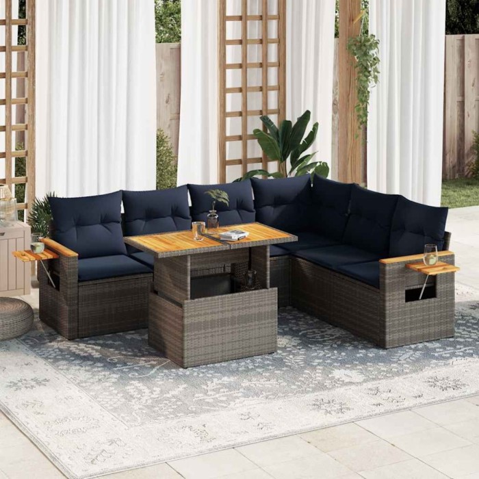 vidaXL Set canapele grădină cu perne 7 piese gri poliratan/lemn acacia 3327610