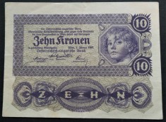 Bancnota istorica 10 COROANE / KRONEN- AUSTRIA, anul 1922 * cod 307