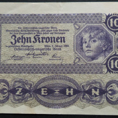 Bancnota istorica 10 COROANE / KRONEN- AUSTRIA, anul 1922 * cod 307