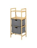Raft depozitare si organizare KL6554, cu 4 nivele, sertare textile, lemn, multifunctional, natur/gri