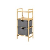 Raft depozitare si organizare KL6554, cu 4 nivele, sertare textile, lemn, multifunctional, natur/gri