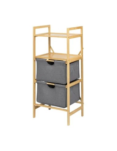 Raft depozitare si organizare KL6554, cu 4 nivele, sertare textile, lemn, multifunctional, natur/gri