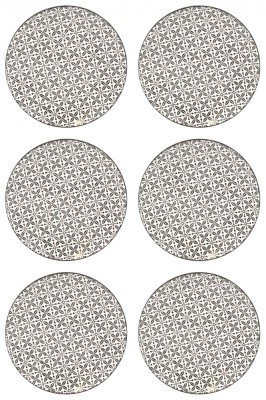 Set farfurii 6 piese din portelan pentru fructe, bej cu model negru, diametru 19.6 cm foto