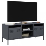 Dulap TV vidaXL Antracit 101.5x39x43.5cm Otel Laminat Comoda TV 2 Compartimente si 2 Sertare