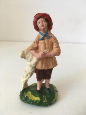 * Figurina vintage Italia, barbat taran cu miel, 10.5cm, colectie foto