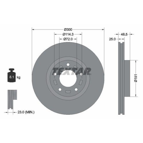 Set disc frana Mazda 3 (Bk) 10.03-12.09, 3 (Bl) 12.08-09.14, 5 (Cr19) 02.05-12.10, 5 (Cw) 06.10-, Fata, 300X25mm, ventilat, TEXTAR
