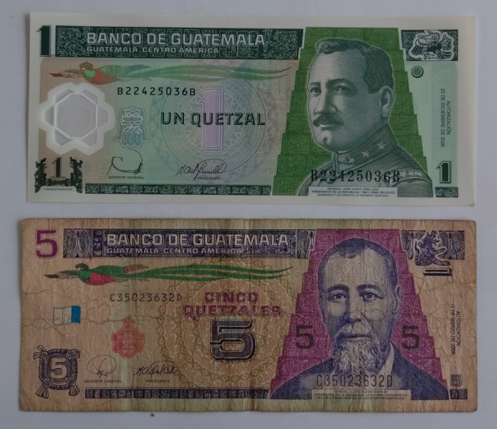 Lot 2 bancnote Guatemala - 1 și 5 Quetzales 2006 și 2008