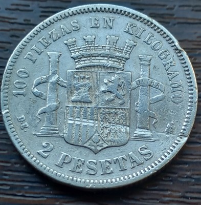 (A502) MONEDA DIN ARGINT SPANIA - 2 PESETAS 1870 DEM, LOVITA foto