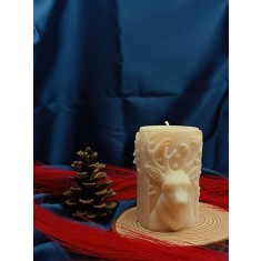 Lumanare Sculptata din Ceara Naturala , Cerb si Peisaj de Iarna, 180g, 7A 7 cm