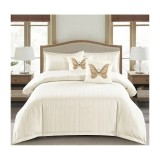 Cumpara ieftin Lenjerie de Pat Dublu Cu Elastic - 100% Bumbac Damasc 6 Piese- Unt Deschis- CPL43