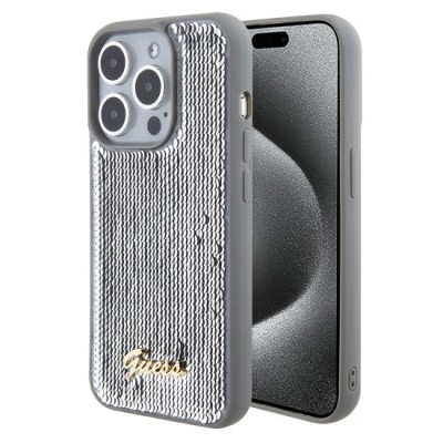 Husa pentru iPhone 15 Pro - Sequin Script Metal (GUHCP15LPSFDGSS) - Silver foto