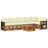 Set canapele sectionale exterior vidaXL, lemn masiv acacia, natural si crem, modular, cu perne gradina terasa