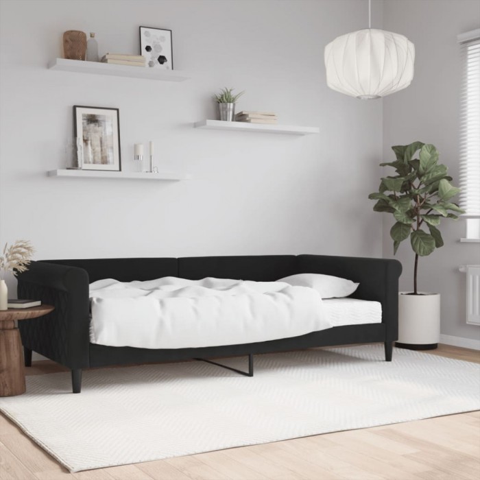 vidaXL Pat de zi cu saltea, negru, 100x200 cm, catifea 3197758