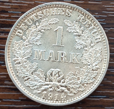 (A340) MONEDA DIN ARGINT GERMANIA - 1 MARK 1914, LIT. E, LUCIU DE BATERE foto