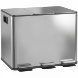 HOMCOM Coș de Gunoi cu 3 Compartimente de 20L, cu Pedală și Capace Silențioase, Ideal pentru Organizare, Dimensiuni 61,9x36,6x56,7 cm, Argintiu | Aoso