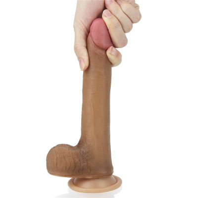 Dildo Clasic Cu Ventuza Dual-Layered Platinum Silicone Cock, Bronz, 20.5 cm foto