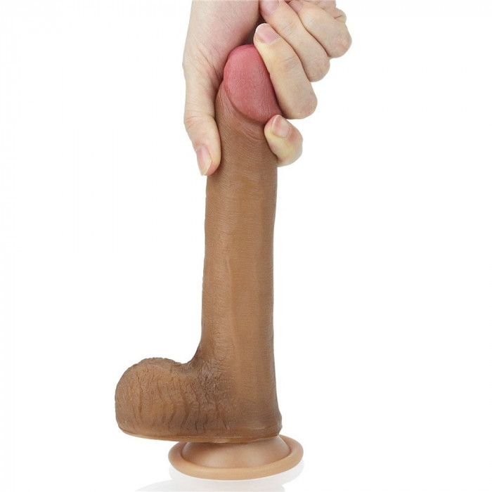 Dildo Clasic Cu Ventuza Dual-Layered Platinum Silicone Cock, Bronz, 20.5 cm