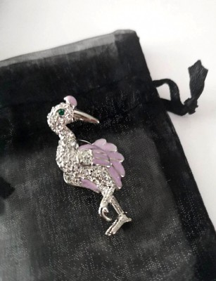 Brosa -BARZA/Martisor placata aur alb 18K si swarovski foto