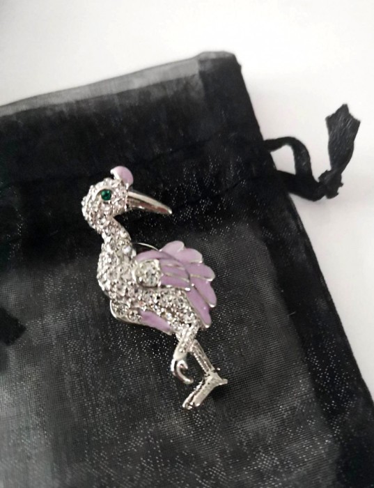 Brosa -BARZA/Martisor placata aur alb 18K si swarovski