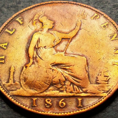 Moneda istorica HALF PENNY - Marea Britanie/ Anglia, anul 1861 *cod 569 VICTORIA
