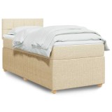 Cumpara ieftin Pat box spring cu saltea, crem, 80x200 cm, textil