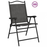 Scaune pliante de gradina, 8 buc., gri melange, otel/textilene