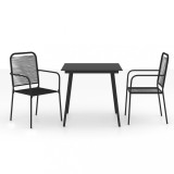 vidaXL Set mobilier de grădină, 3 piese, negru, sfoară de bumbac și oțel
