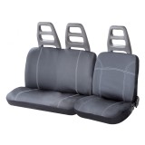 Huse auto universale pentru scaune fata camioneta SC01 AMiO, set 3 piese, 1 scaun sofer + banca dubla pasager, gri, compatibile airbag
