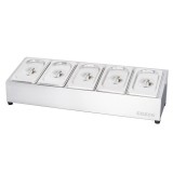 Statie de sosuri cu 5 recipiente si 5 capace din otel inoxidabil Cozze 90325