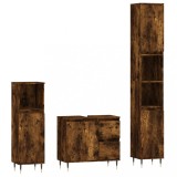 Cumpara ieftin Set mobilier de baie, 3 piese, stejar fumuriu, lemn prelucrat