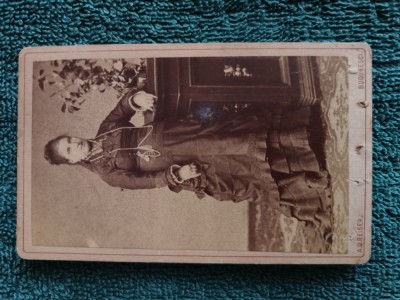 FOTOGRAFIE DE EPOCA anul 1873 , atelier A.D. REISER -Bucuresci -Calea Mogosoie no 23 ,alaturea cu Ospelul Otetelesanu .Distinsa Doamna foto