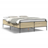 VidaXL Cadru de pat, stejar sonoma, 150x200cm, lemn prelucrat și metal