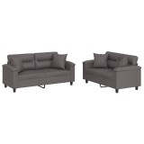 Cumpara ieftin Set de canapele cu perne, 2 piese, gri, piele ecologica