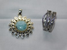 Pandant nou argint , larimar , cadou inel nou argint