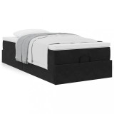 Cadru Pat Otoman Gossi, Catifea Neagra, 90x200 cm + Saltea Arcuri, Topper Spuma, Depozitare Amplă