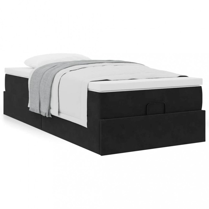 Gossi cadru de pat otoman cu saltea, catifea neagra 90x200 cm