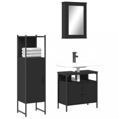 vidaXL Set mobilier de baie, 3 piese, negru, lemn compozit 3214815