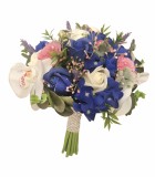Buchet mediu personalizabil cu trandafiri, orhidee, hortensie si verdeata (Albastru, Alb, Verde), Eventissimi&reg;