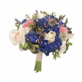 Buchet mediu personalizabil cu trandafiri, orhidee, hortensie si verdeata (Albastru, Alb, Verde)