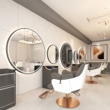Consolă de lucru PRO (coafură, frizerie, cosmetică) cu oglindă LED 100x100, rotundă, neagră