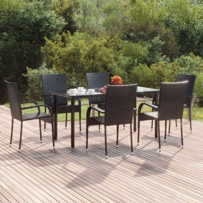 vidaXL Set mobilier de grădină, 7 piese, negru, poliratan 3156657 foto