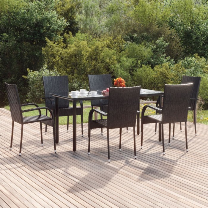 vidaXL Set mobilier de grădină, 7 piese, negru, poliratan 3156657