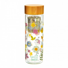 Sticla cu infuzor si capac Sass &amp;amp;amp; Belle, bambus, plastic, 300 ml, 22 x 7, model flori presate foto